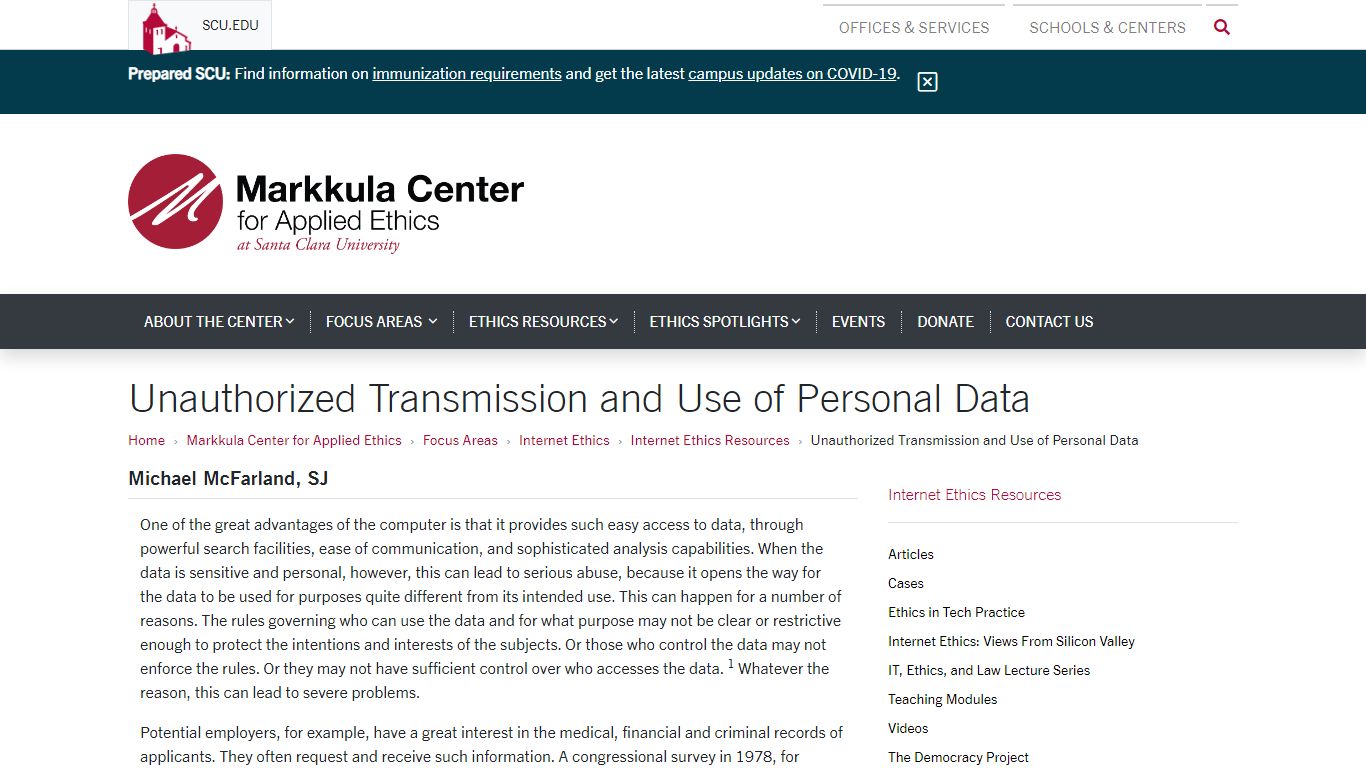 Unauthorized Transmission and Use of Personal Data